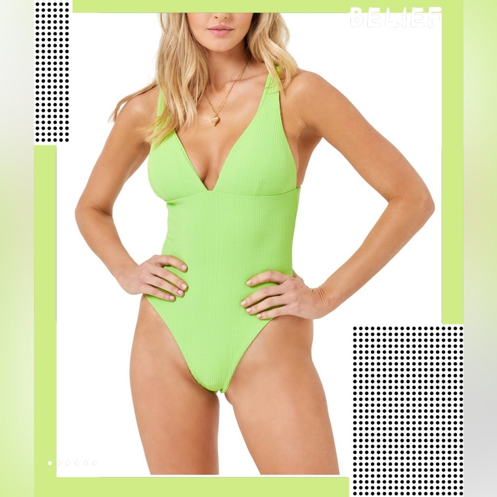 L Space Katniss Classic One-Piece Swimsuit Avocado Green Size S
